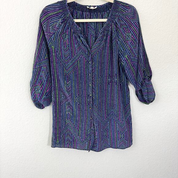 Shoshanna Womens Blouse Top Size 4 Flowy Career Button Geo Print Multi - Picture 1 of 5